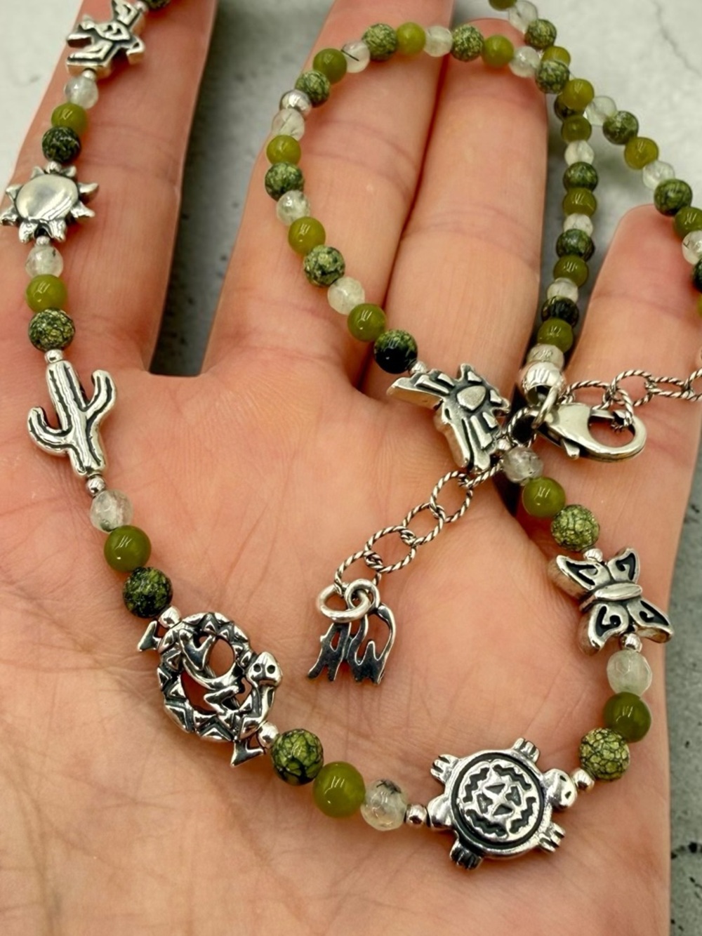 Carolyn Pollack American West Green Garnet Serpentine Gecko Charm Necklace 17+2” - Picture 10 of 17
